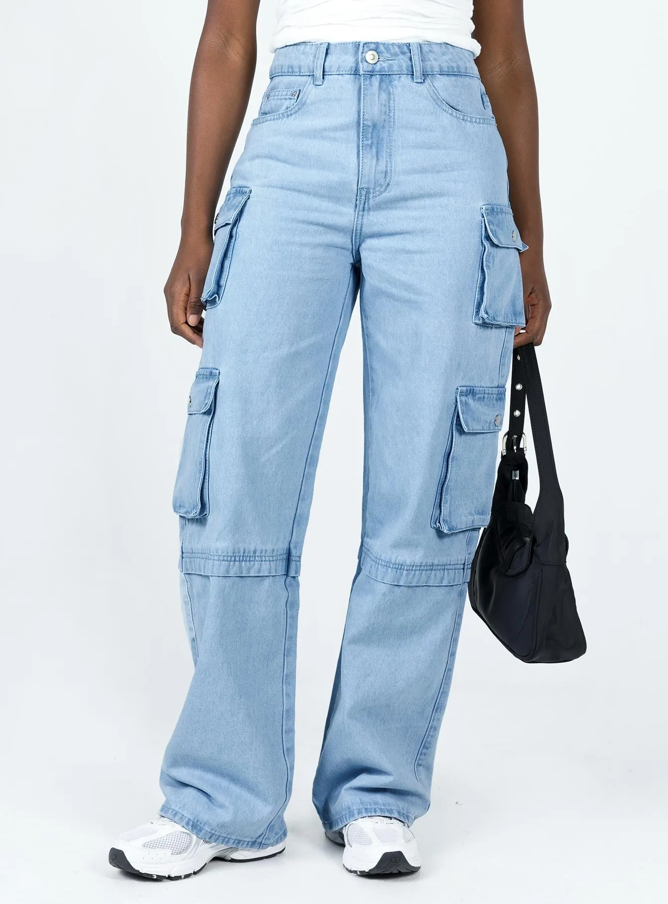 Darla Cargo Denim Jeans Light Wash Denim Double Layered Knees
