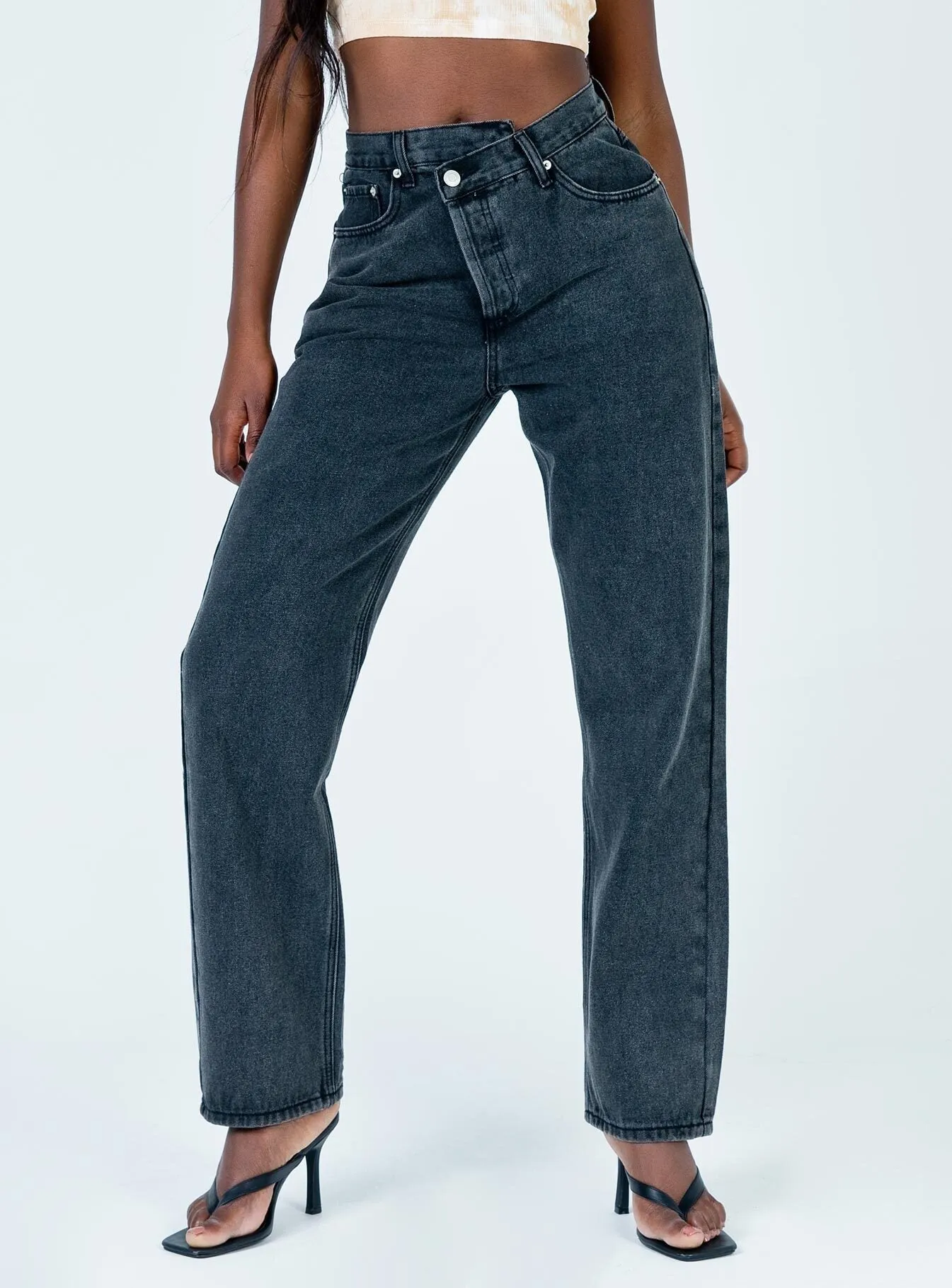 Work Ready Lightweight Textured Holly Asymmetric Straight Leg Jean Black Denim