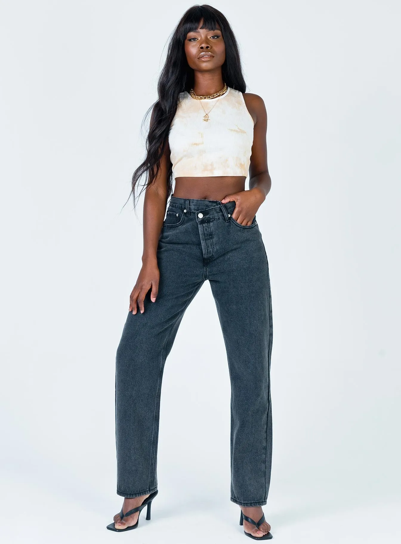 Holly Asymmetric Straight Leg Jean Black Denim Office Wear Casual