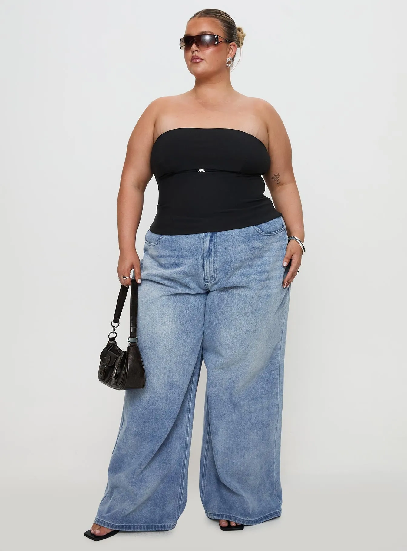 Naylor Mid Rise Wide Leg Jeans Light Wash Denim Curve Recycled Fiber Content