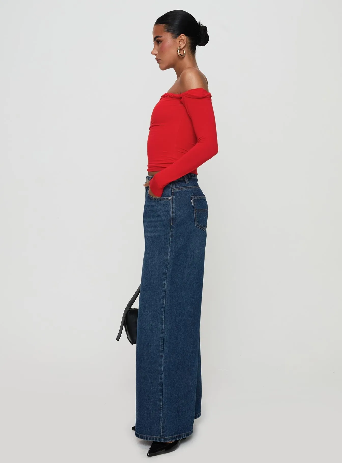 Daily Function Naylor Rip Mid Rise Wide Leg Jeans Dark Blue Wash