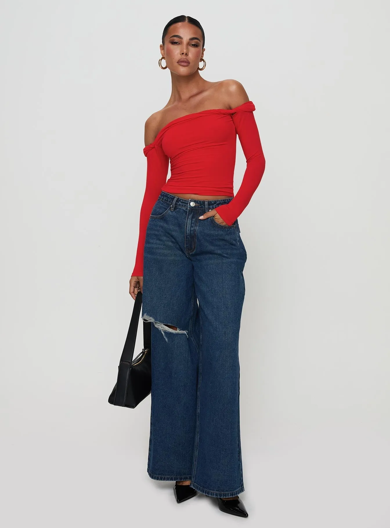 Naylor Rip Mid Rise Wide Leg Jeans Dark Blue Wash Elegant Urban Explorer Athlete Fit Fade Resistant Wash