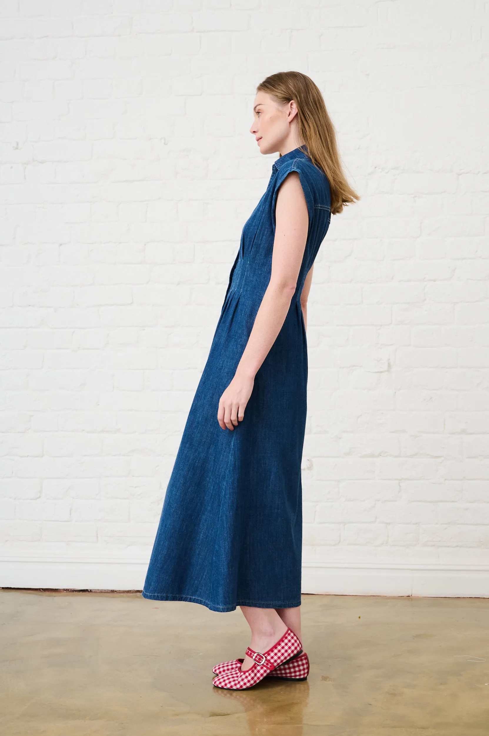Pure Core Sea Fit Denim Pin Tuck Shirt Dress