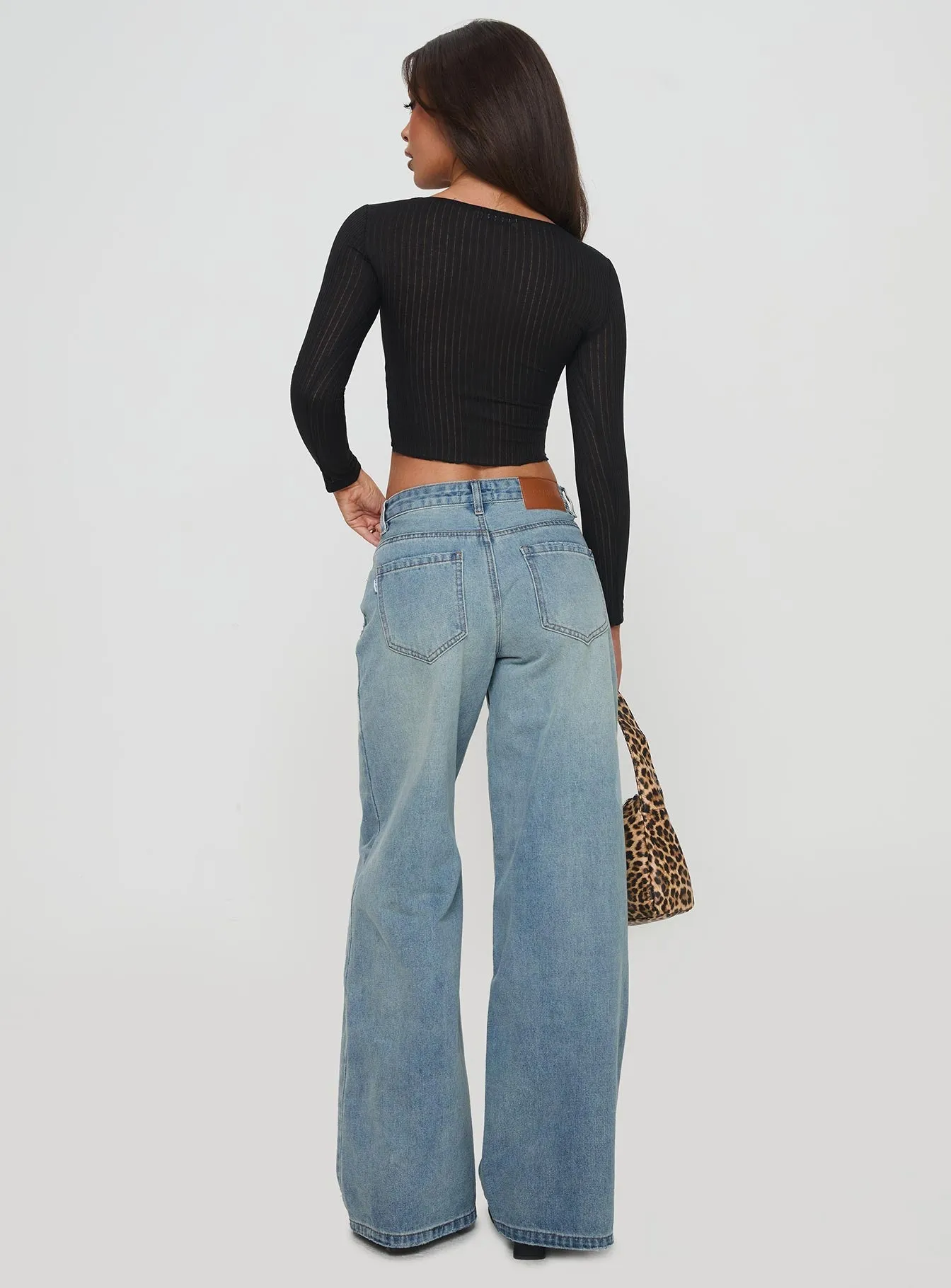 Layered Basics Demie Mid Rise Wide Leg Jeans Light Blue Wash