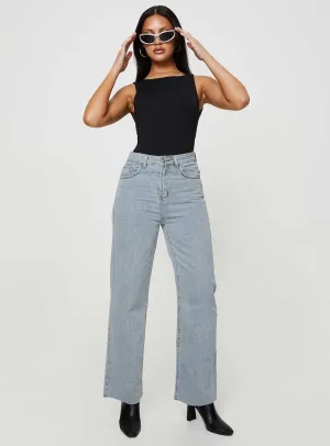 Beach Day Versatile Soft Classic Wear Street Fashion Kalinda High Rise Straight Leg Jeans Blue