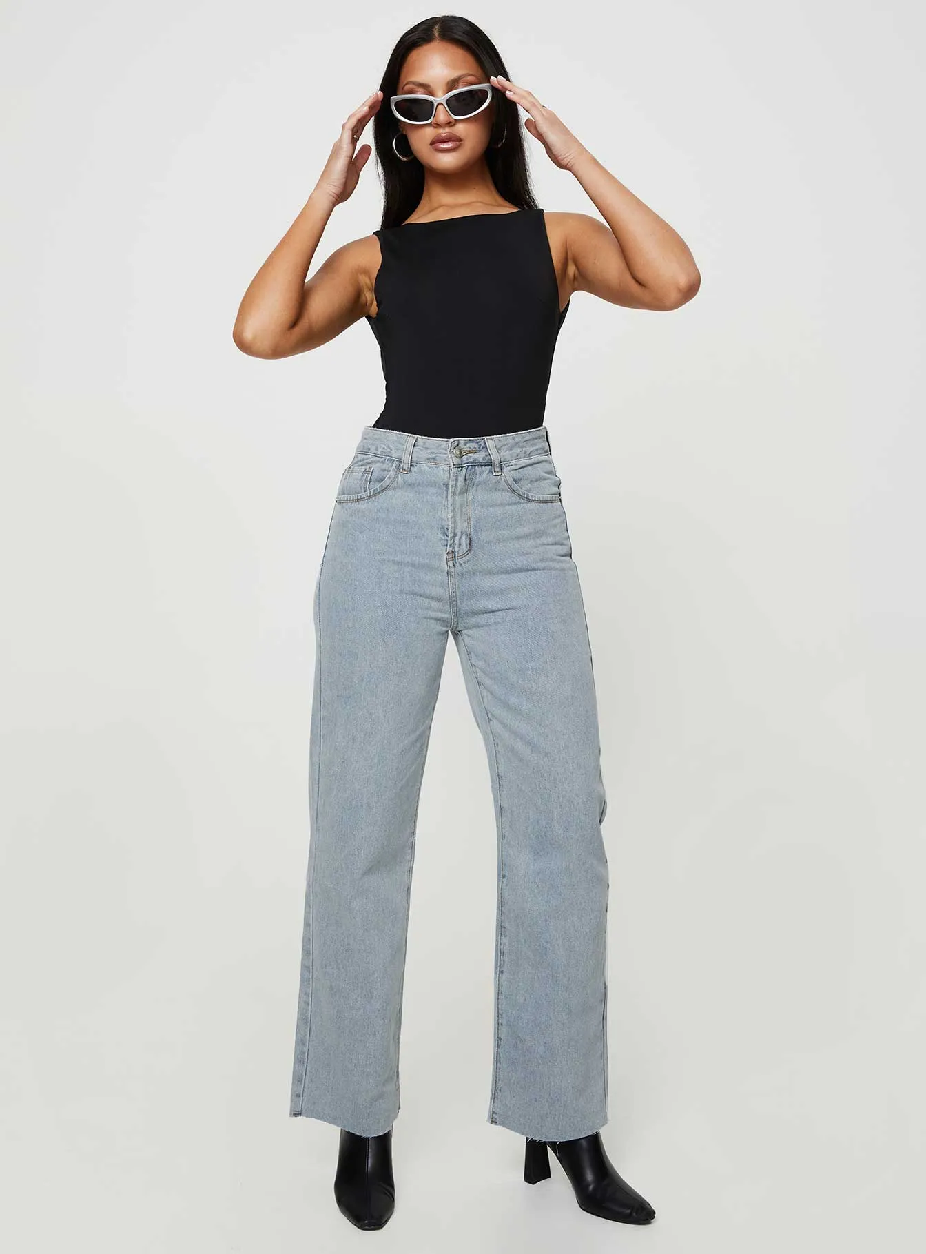 Beach Day Versatile Soft Classic Wear Street Fashion Kalinda High Rise Straight Leg Jeans Blue