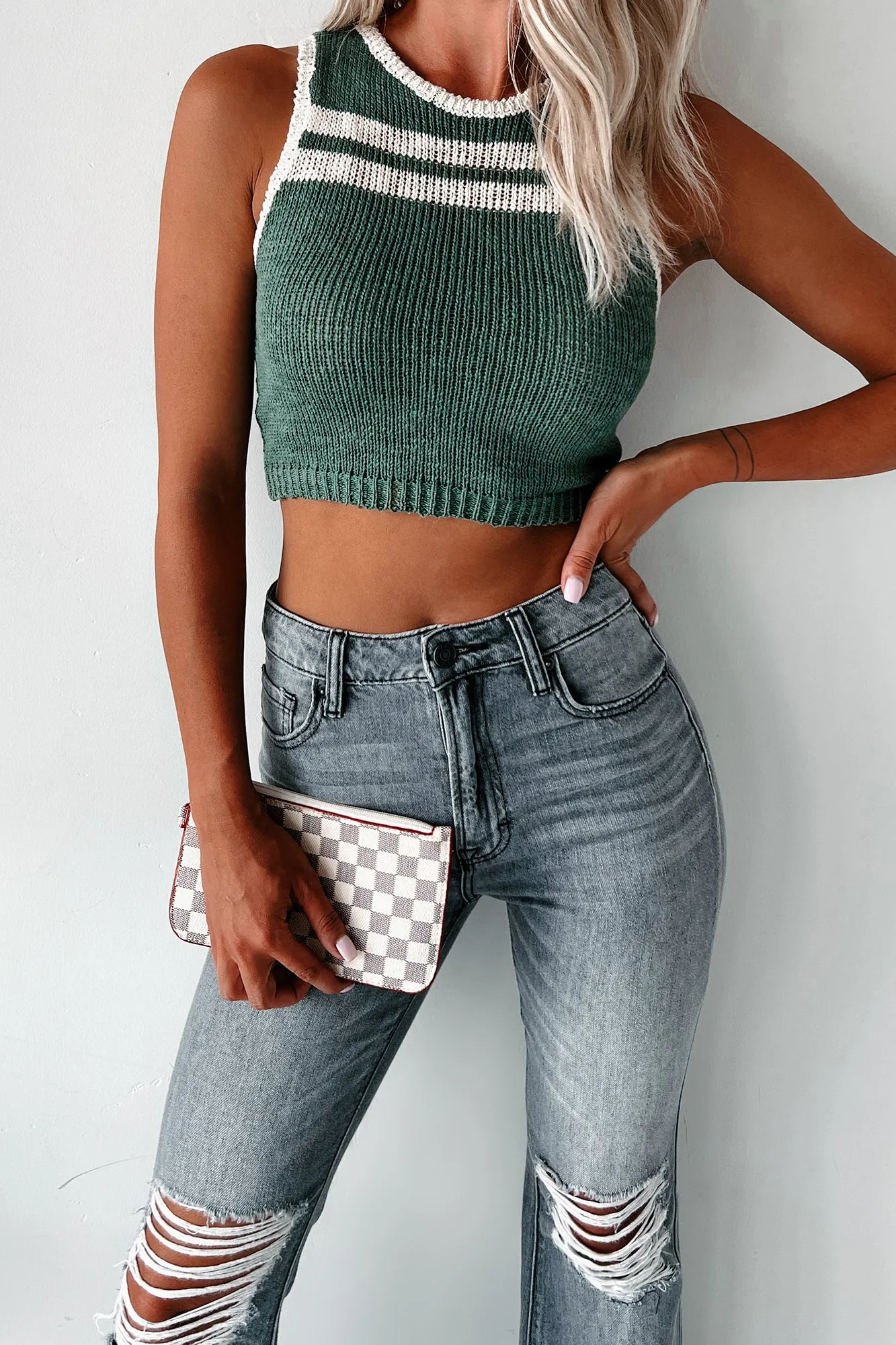 Weather - resistant Katarina Striped Sweater Tank (Green/Cream)