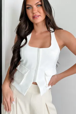 Flattery Won't Work Zip-Front Cargo Halter Vest (White) Repurposing - potential
