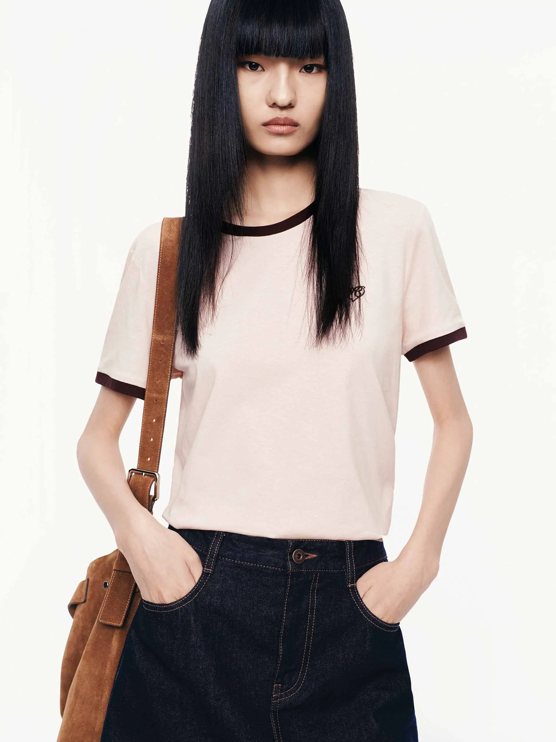 Contrast Color Knitted T-shirt Light Casual Zero Waste Production