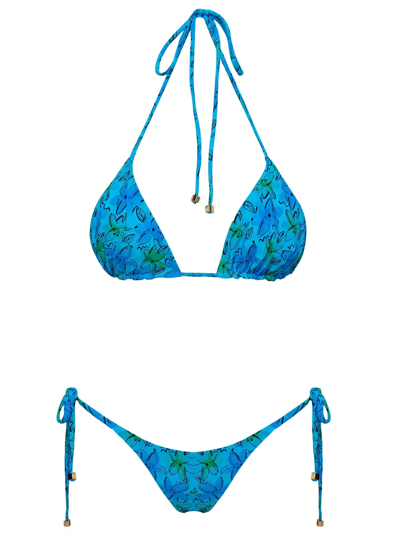 Low Profile Padding Glora Tie Side Bikini Bottoms Blue Floral