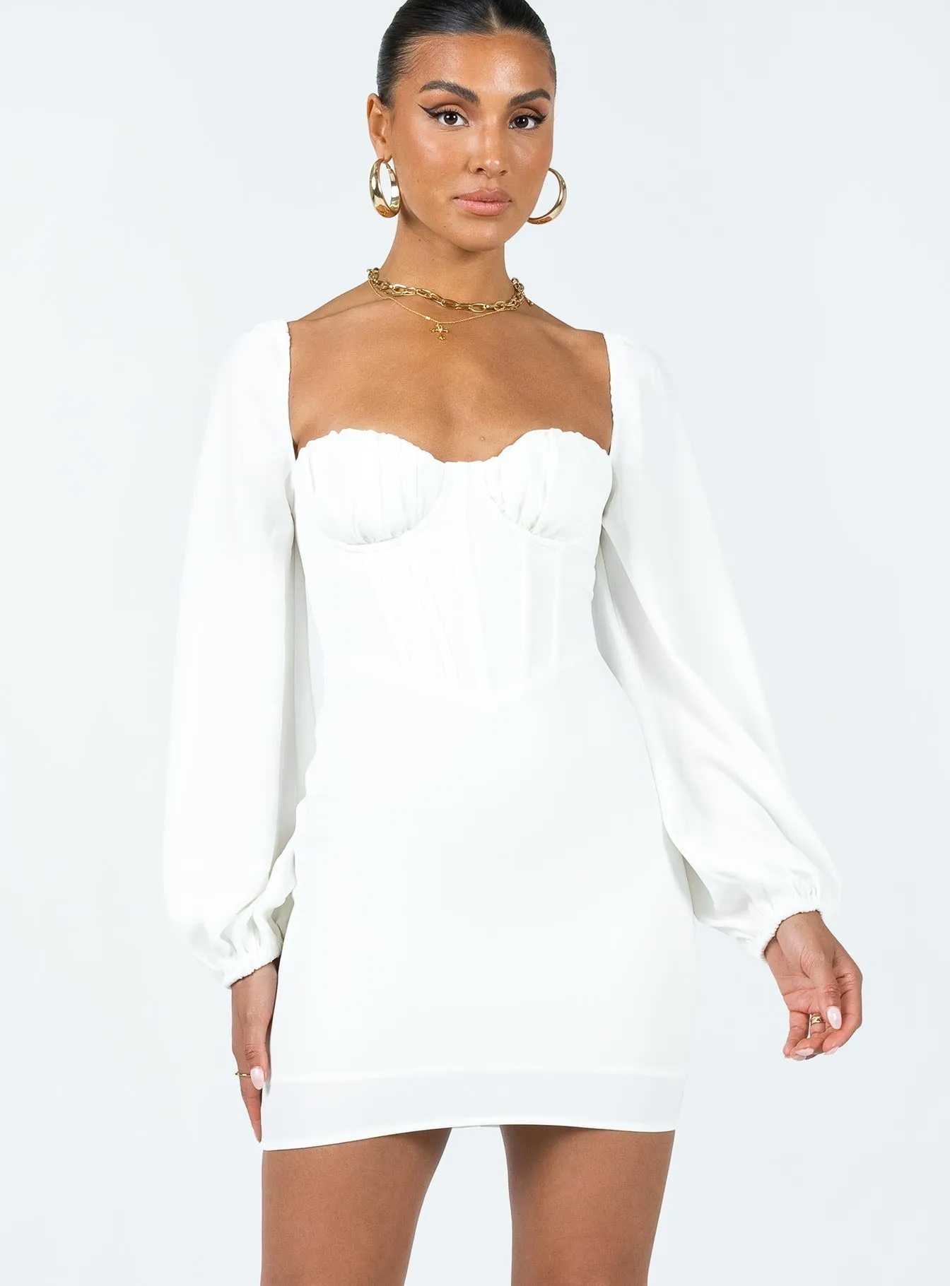 Laurie Corset Mini Dress White Elasticized Waistband