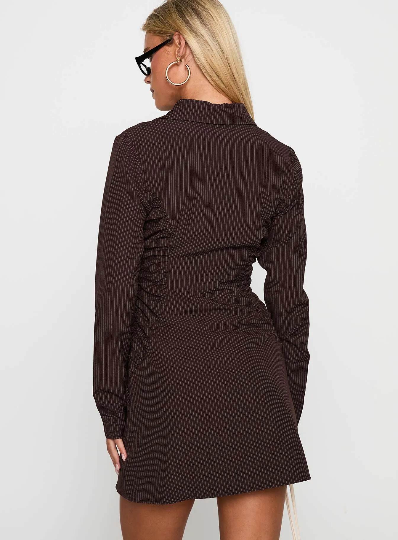 Scene Flash Insync Mini Dress Brown / Pinstripe