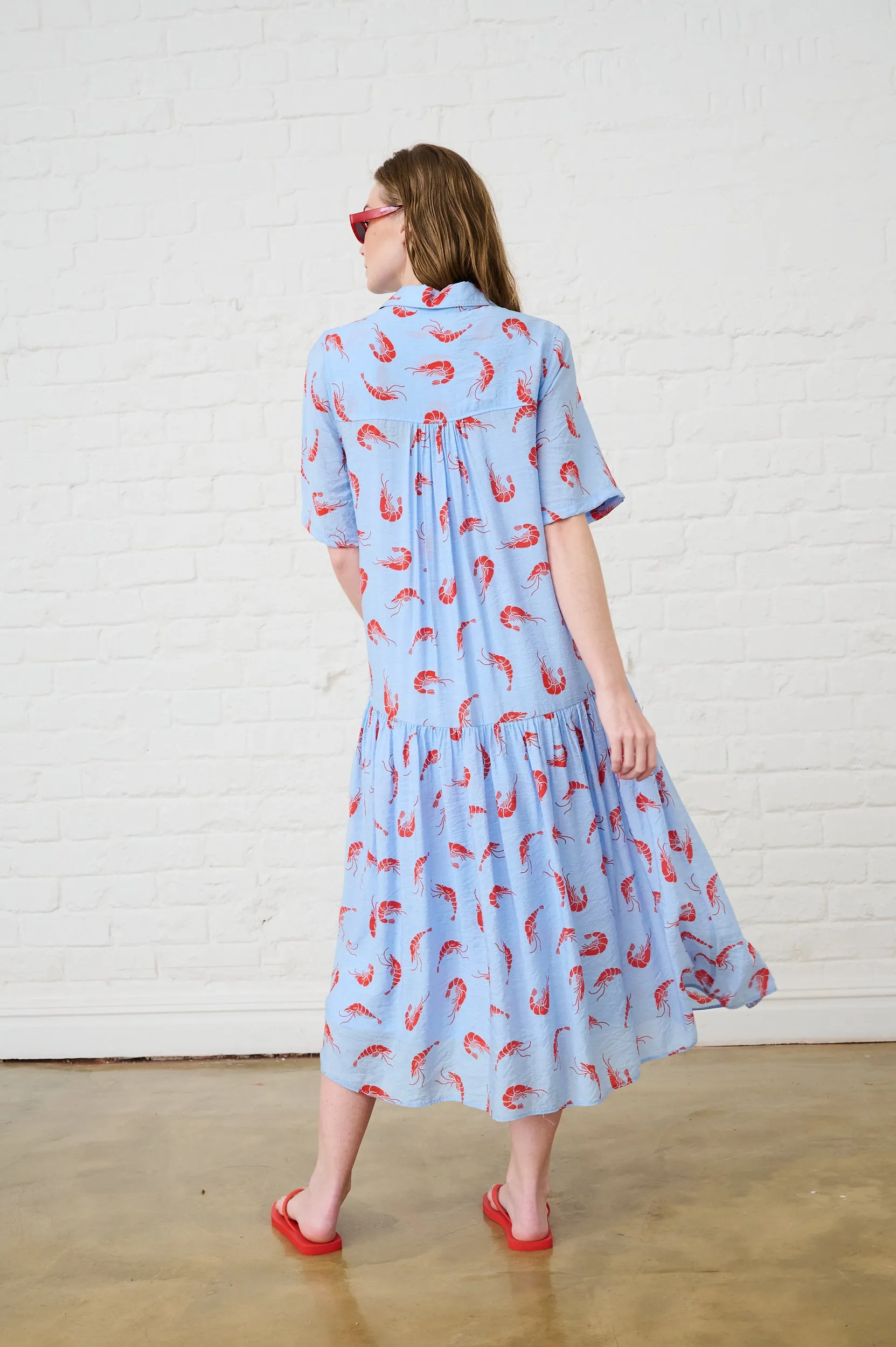 The Dropped Waist Shirtdress in Prawn Print Vacation Mood TearResistant Material