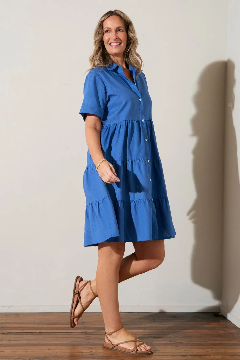 HeavyDuty Zipper Sabre Collared Short Dress in Yale Blue