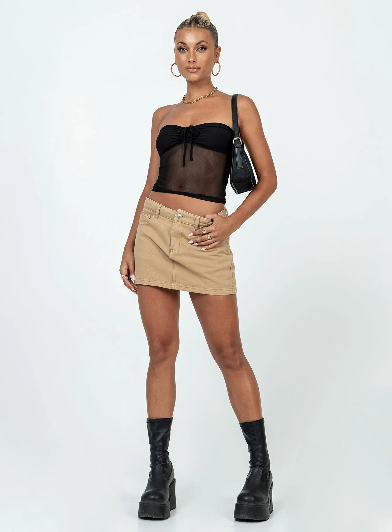 Solana Strapless Longline Top Black Wrinkle Resistant Textile