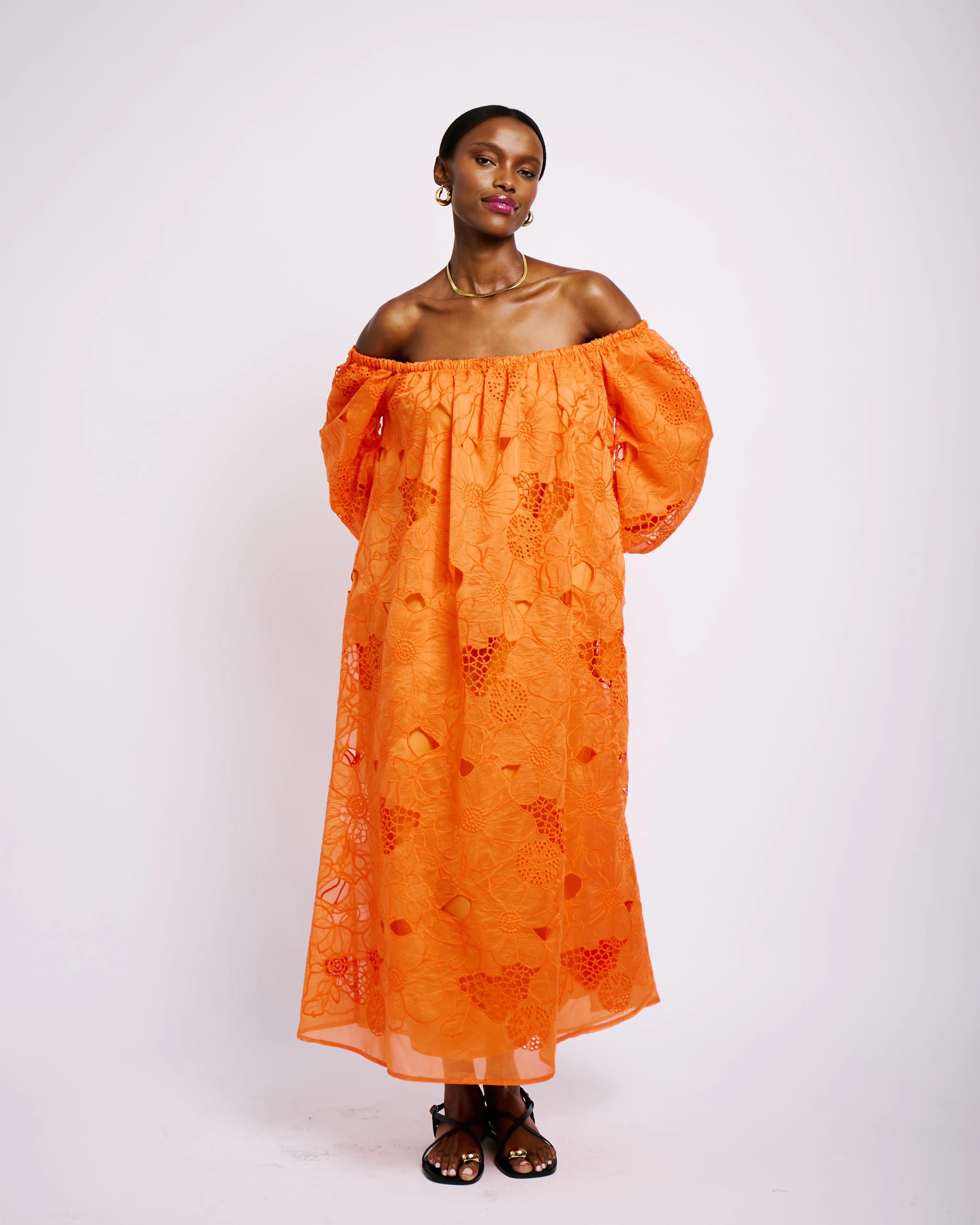 Off the Shoulder Anglaise Dress in Coral NoSlipGrip Sport Ease