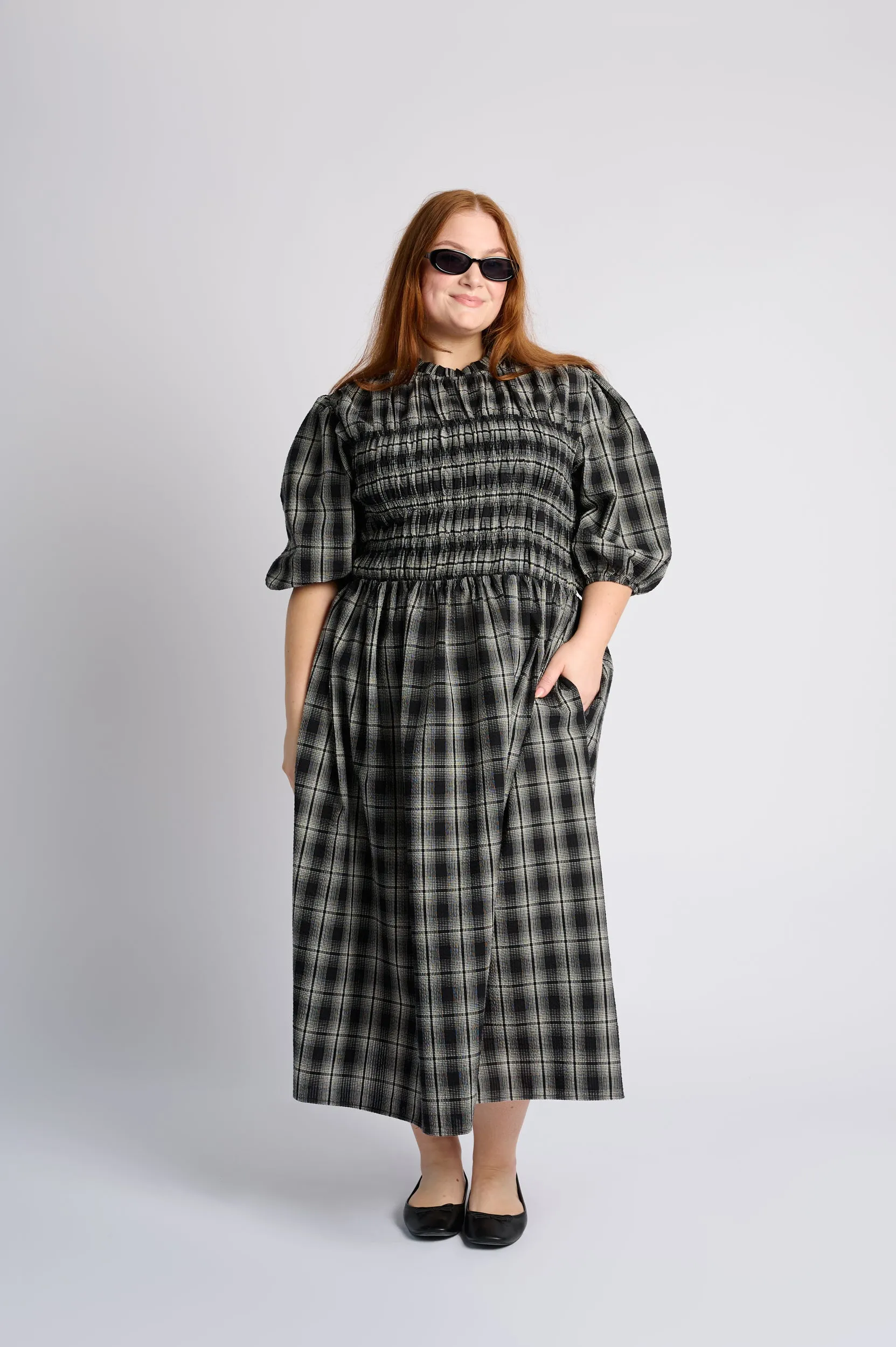 Champion Glow Gentle Breeze Shirring Cotton Dress in Black Check
