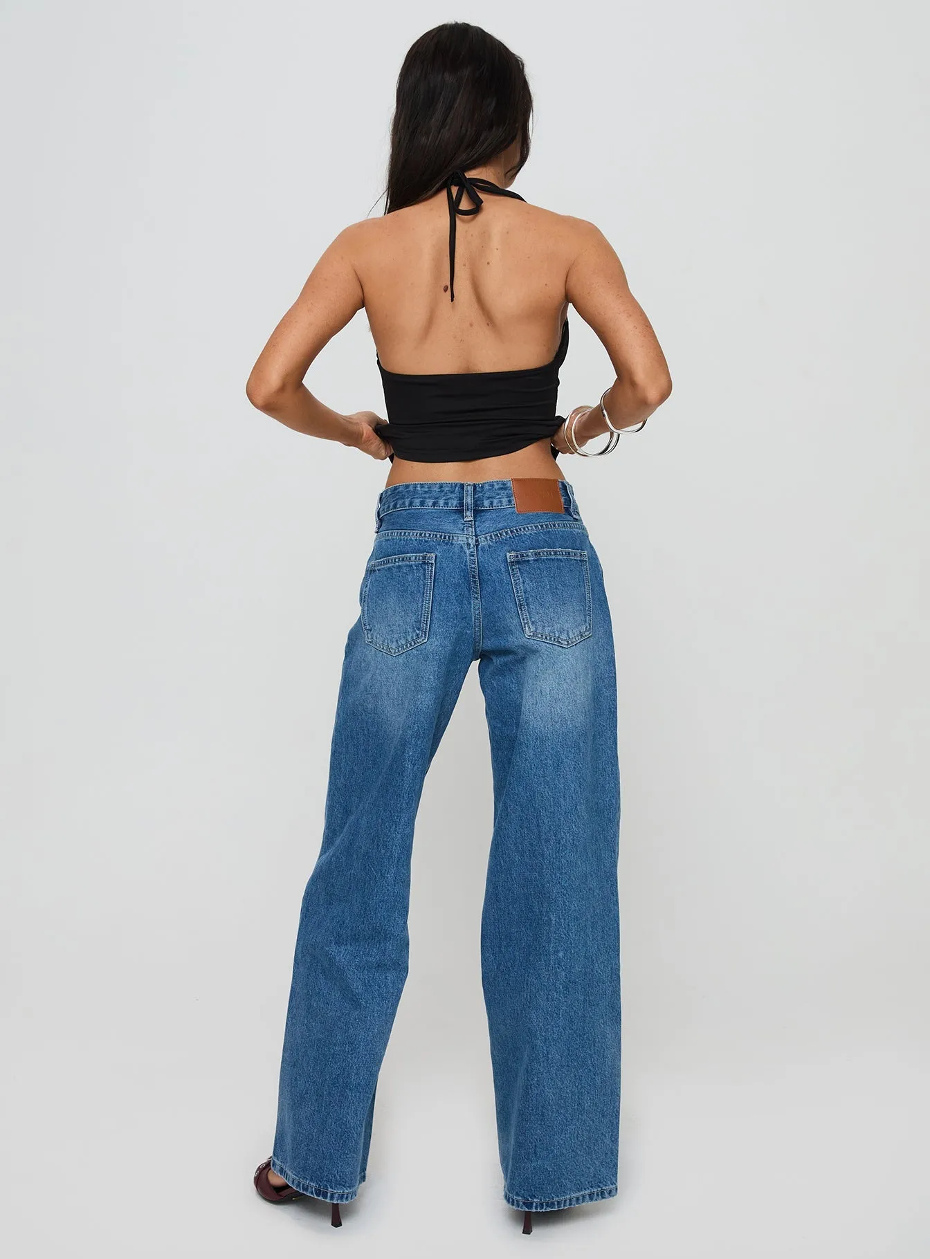 Work Meeting Casual Adjustable Waistband Serenitia Mid Rise Relaxed Jeans Mid Blue Wash Petite