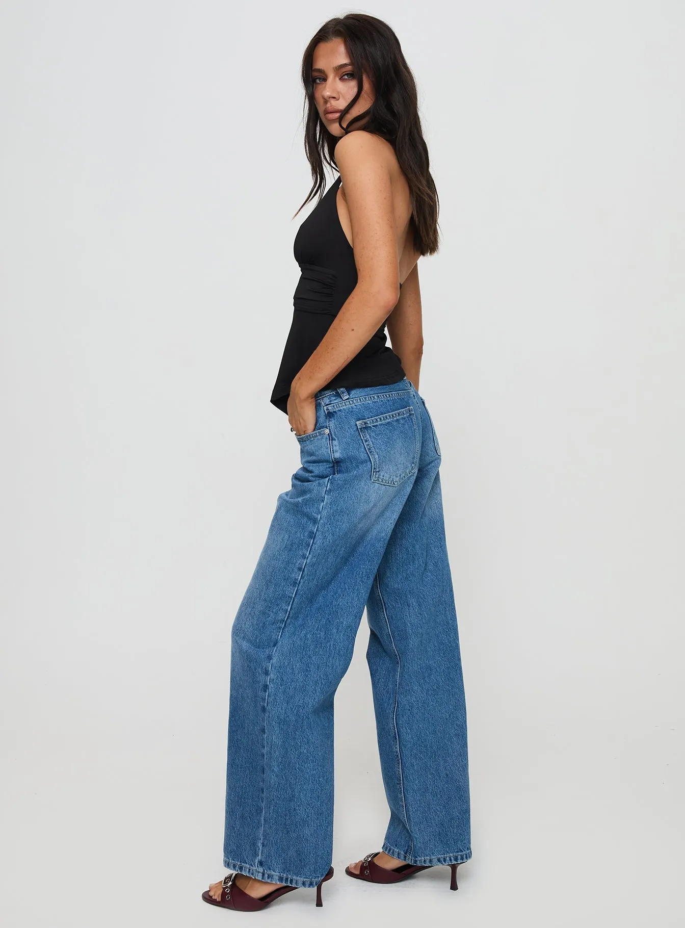 Serenitia Mid Rise Relaxed Jeans Mid Blue Wash Petite Outdoor Adventure Adult Fashion