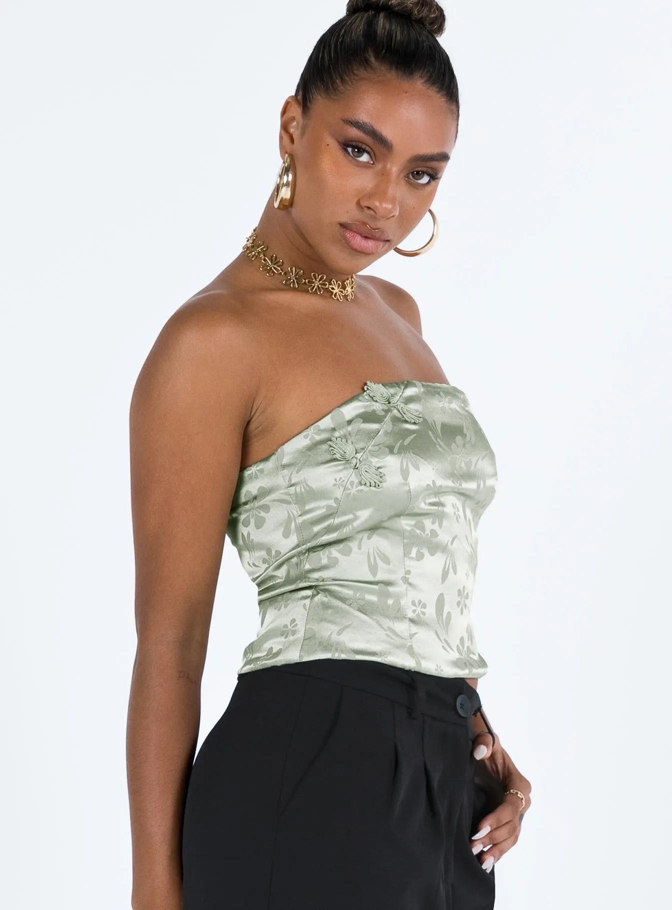 Lalor Strapless Top Green HighDurabilityWeave Bohemian style