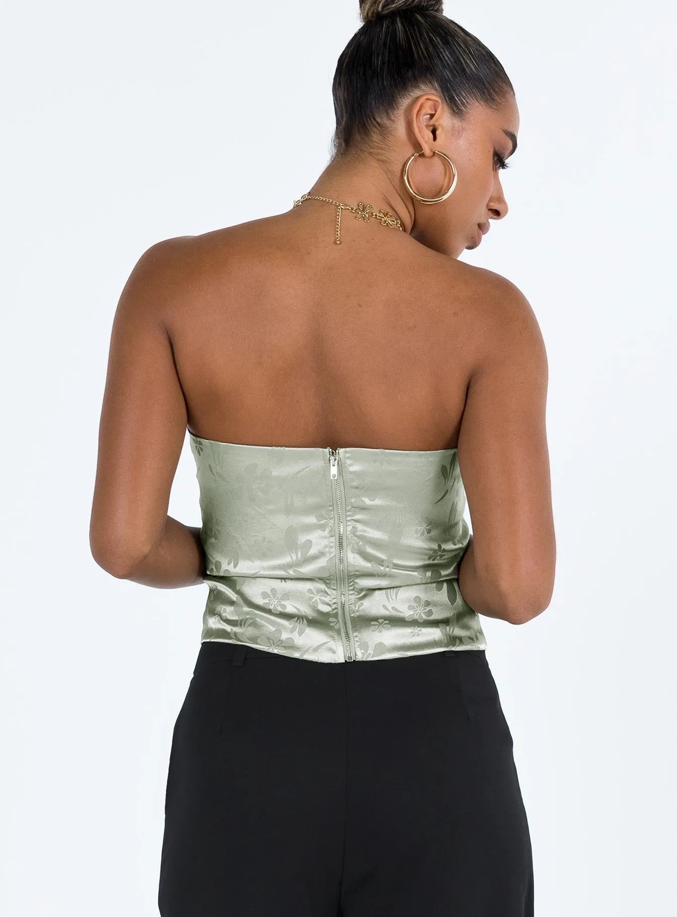 Lalor Strapless Top Green Denim Shirt