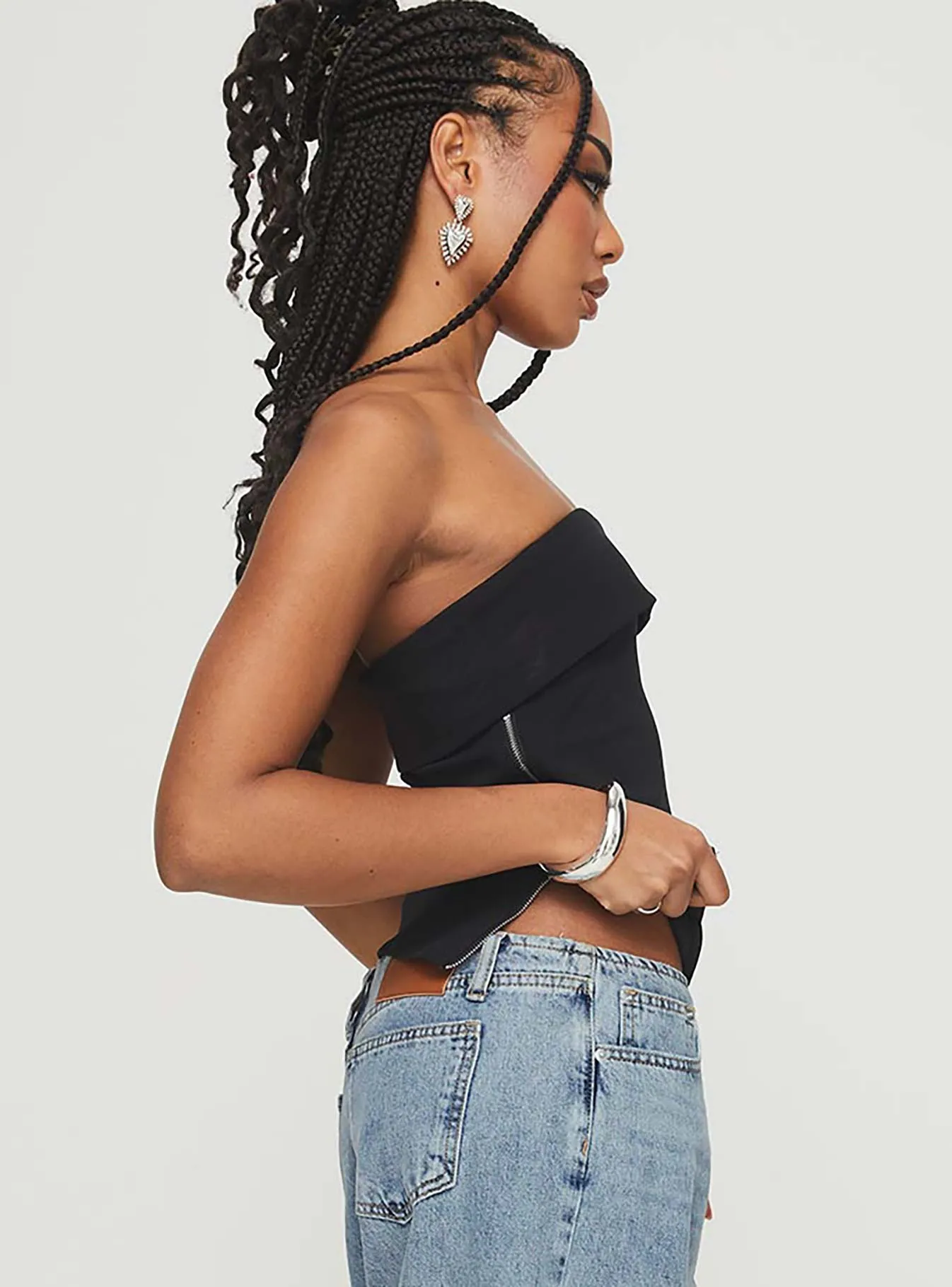 Matza Strapless Top Black Wide Shoulder Cut