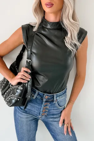 Lucid Dreaming Faux Leather Mock Neck Bodysuit (Black) Anti Static Treatment