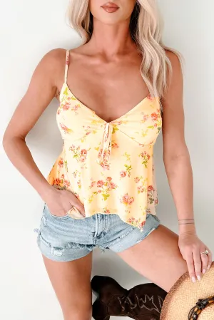 Evaluation - based Sunlit Blooms Floral Mesh Tank Top (Yellow/Rose Blossom)