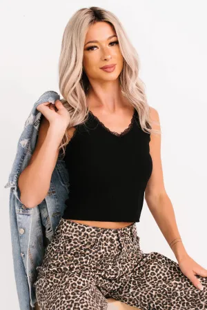 Bed Of Roses Ribbed Lace Trim Tank Top (Black) import