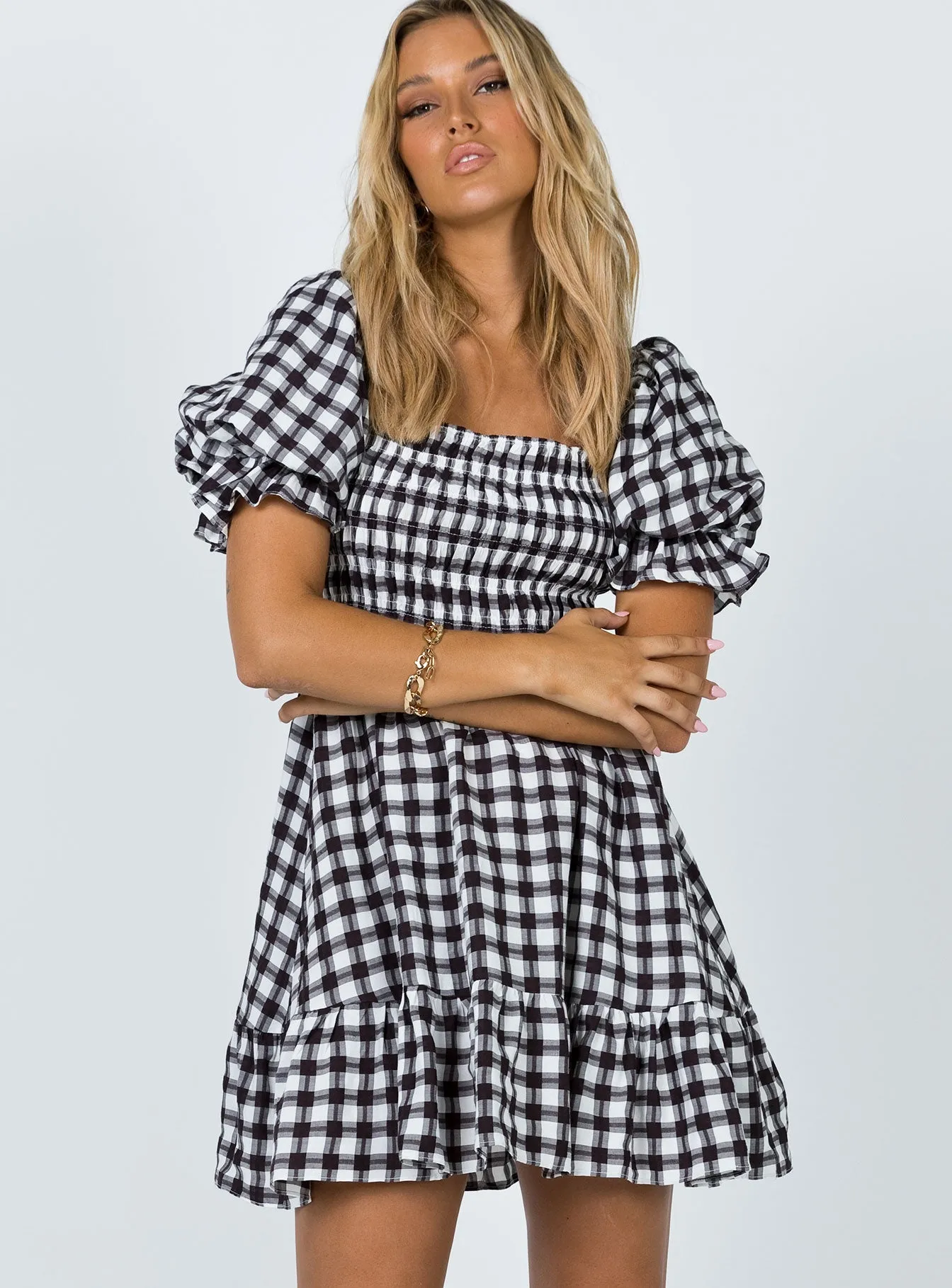 Adelio Mini Dress Black / White Invisible Zipper Closure Playful youthful dress