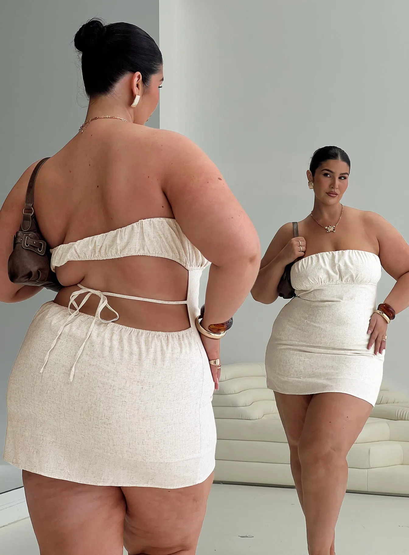 Match Fast Luvstruck Strapless Mini Dress Beige Curve