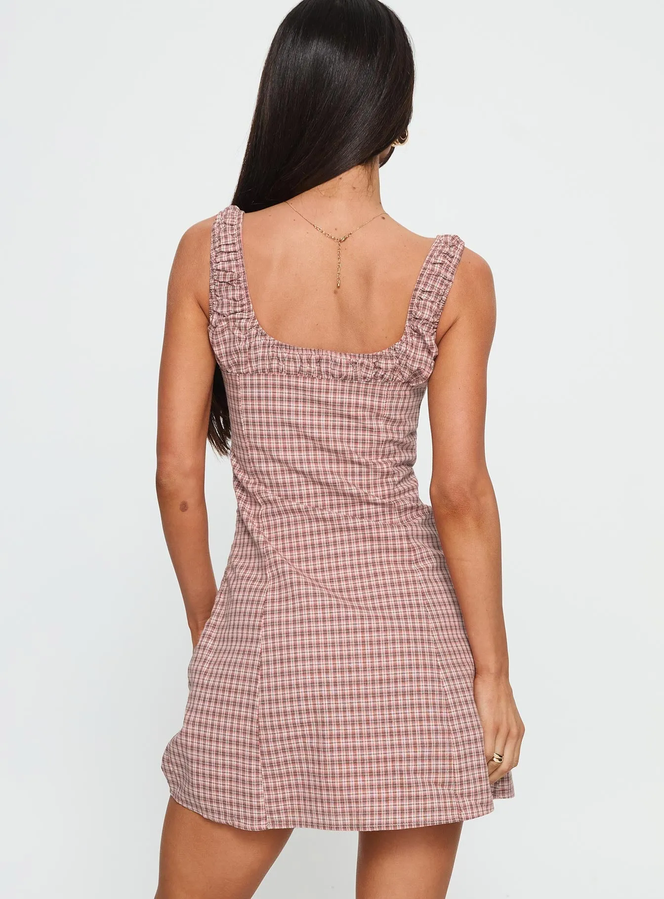 Comfy chic Fresh Prints Denley Cinched Mini Dress Pink Check