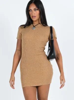 Giselle Mini Knit Dress Oatmeal Quick Scene Elasticized Cuff Design