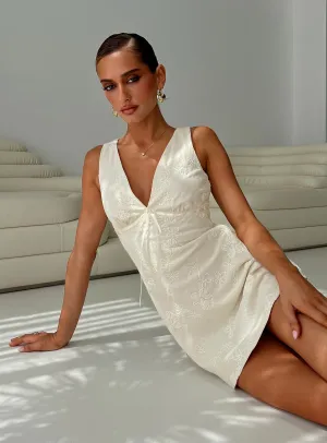 Faithfully Embroidered Mini Dress Beige Mini dress with bold colors