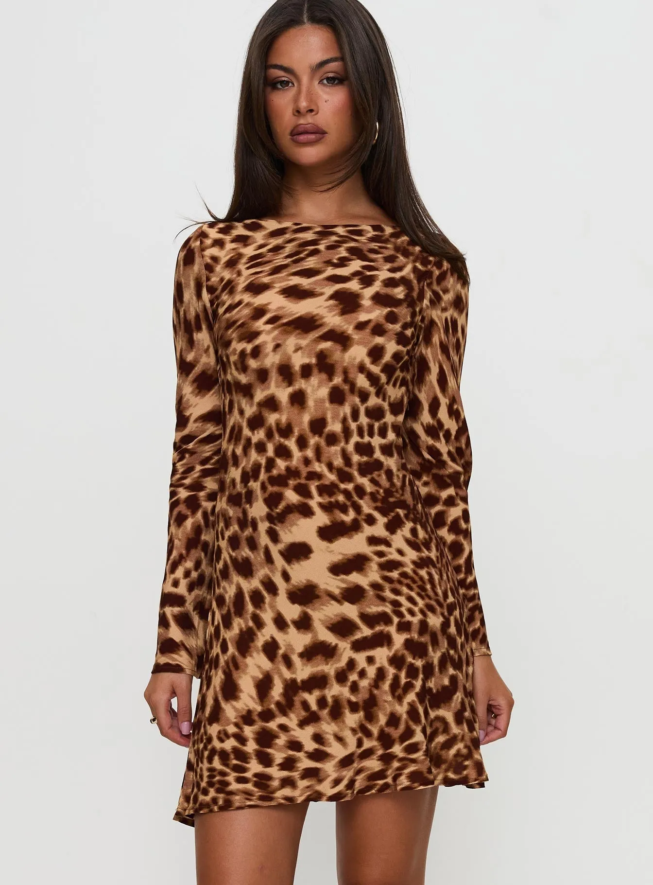 Overlapping Panel Design Halo Bias Mini Dress Leopard