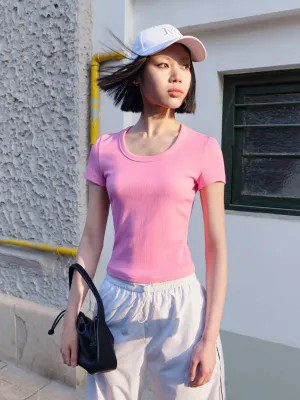 Quick Dry Technology Fresh Style Trend Cropped Slim Fit T-shirt
