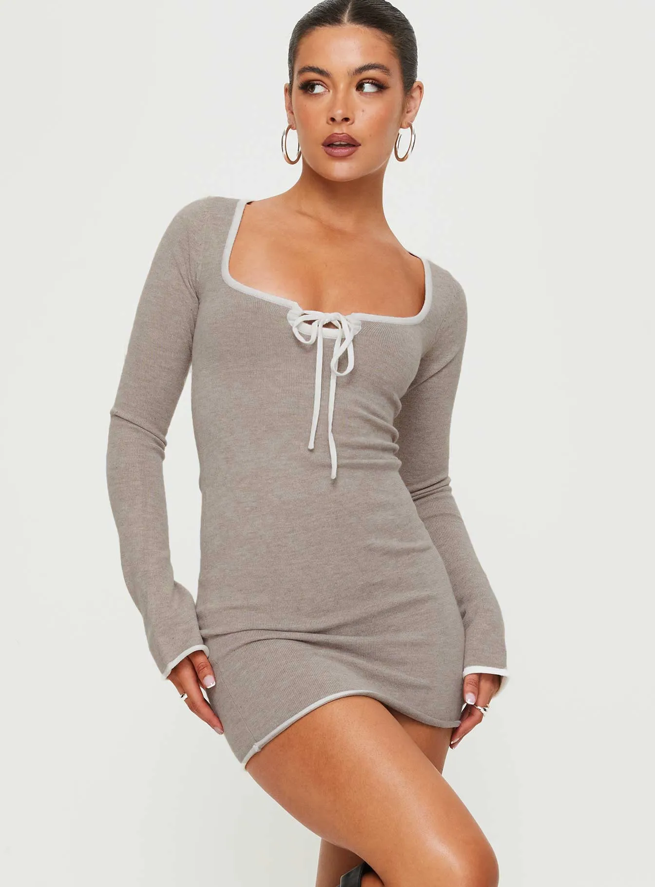 Elegant short silhouette Rutter Long Sleeve Mini Dress Grey