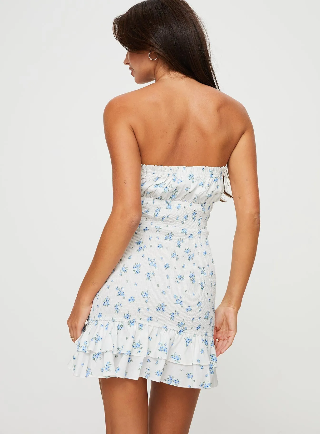 Fresh Chic Gavelo Strapless Mini Dress White / Blue Floral