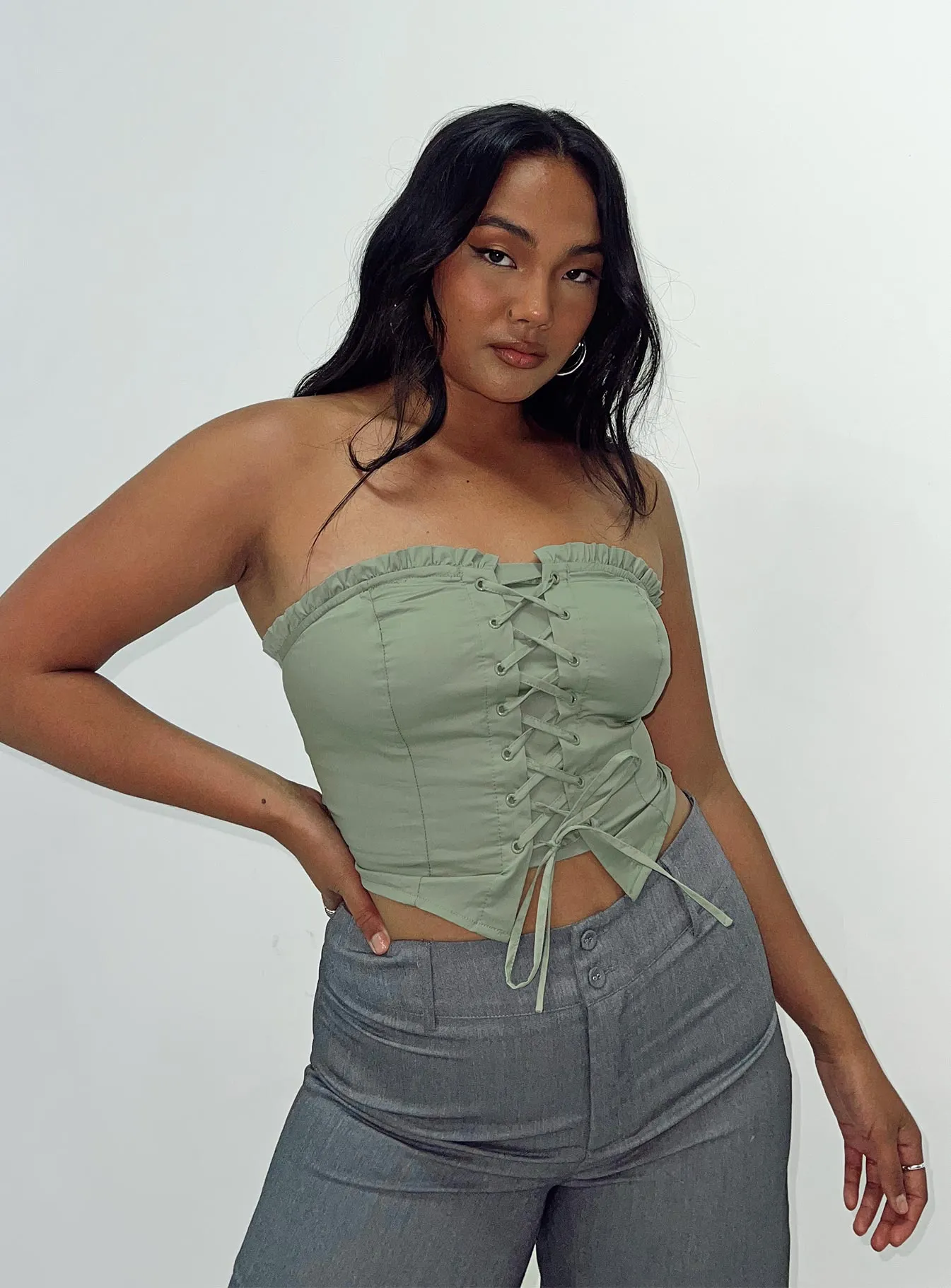 EcoFriendly Manufacturing MultiDirectionalStretch Yazmin Strapless Corset Green