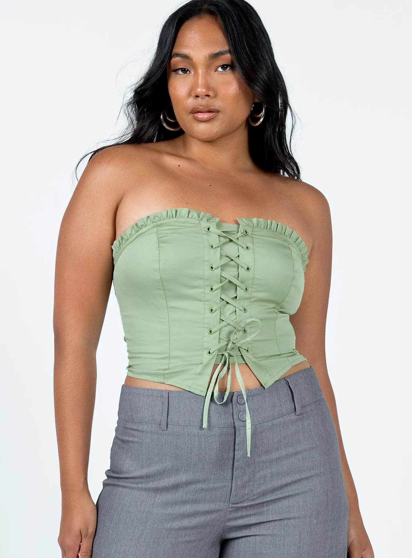 Yazmin Strapless Corset Green Wrinkle Resistant Treatment