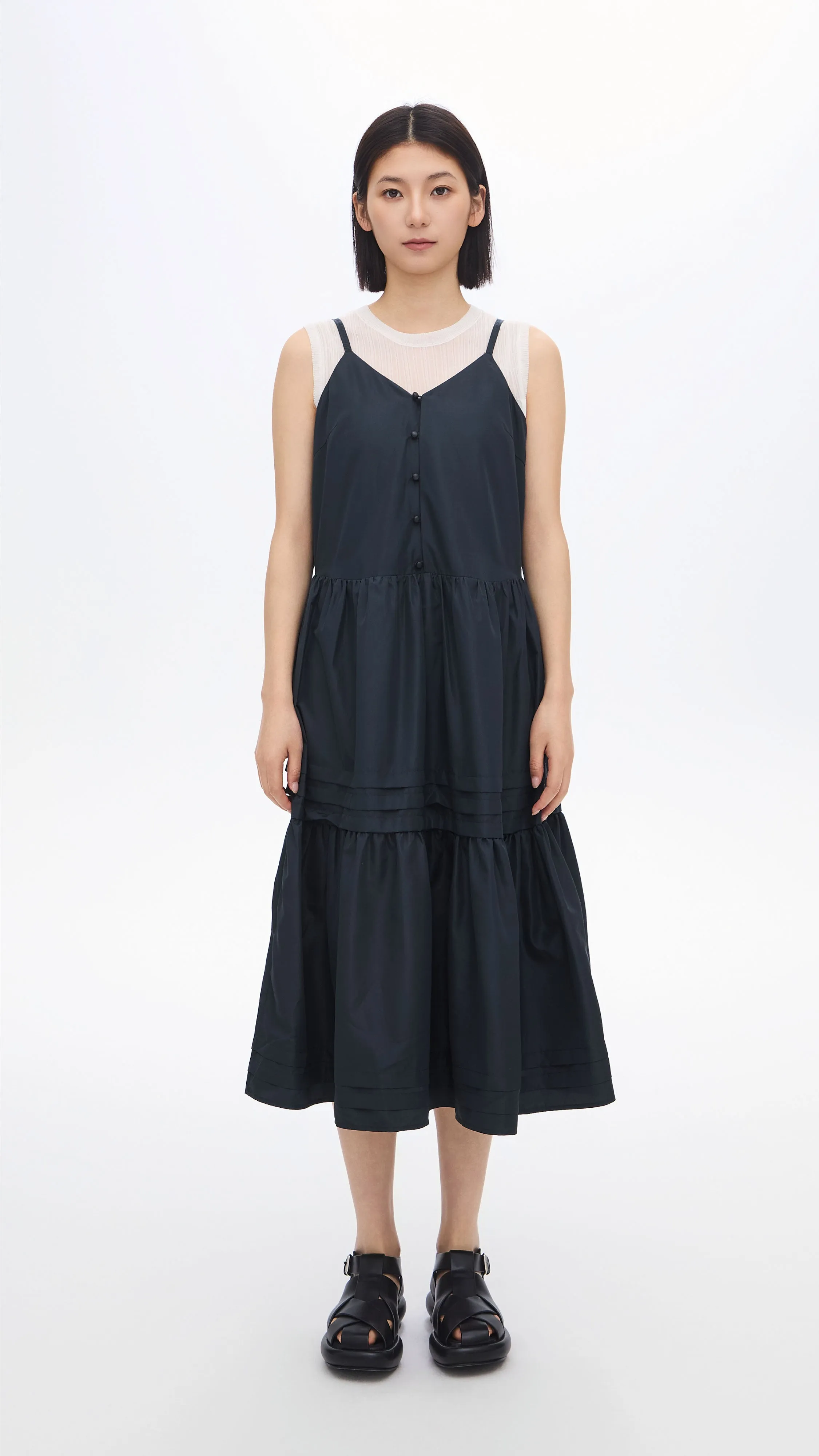 SheerLayeredPanels QuickDryDesign Gather Pleaded Dress