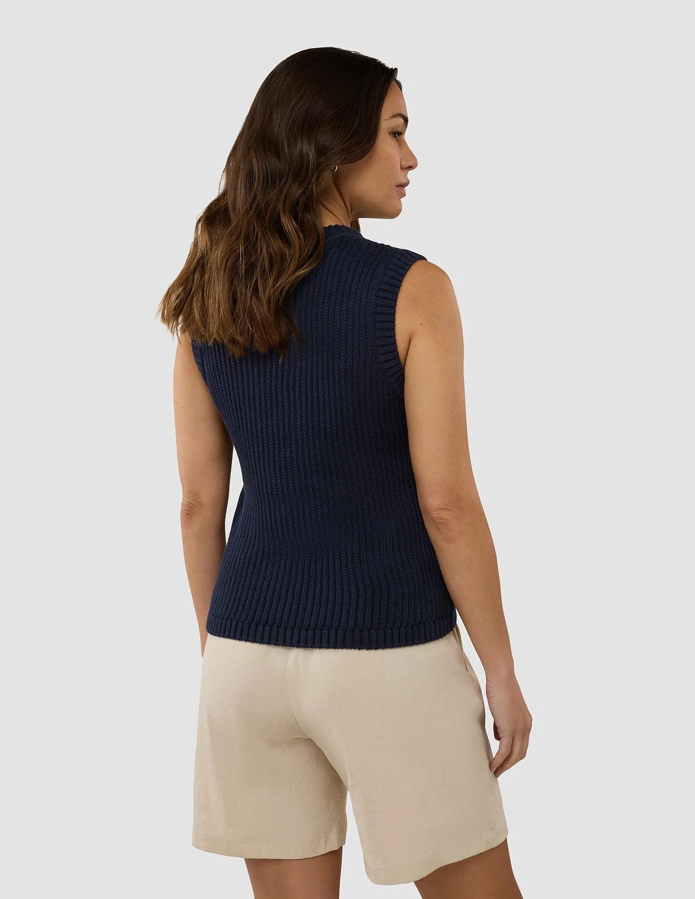 Vegan Mood Women's Structured Knit Top Navy