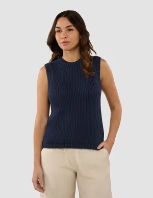 LightweightTextile CompactKnit Women's Structured Knit Top Navy