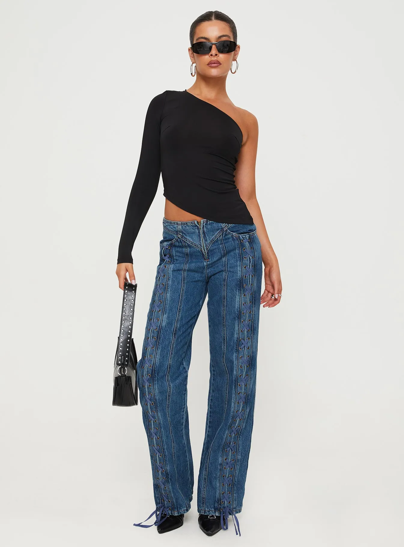 Earthy Soft Day Dream Mid Rise Straight Leg Jeans Dark Blue Wash