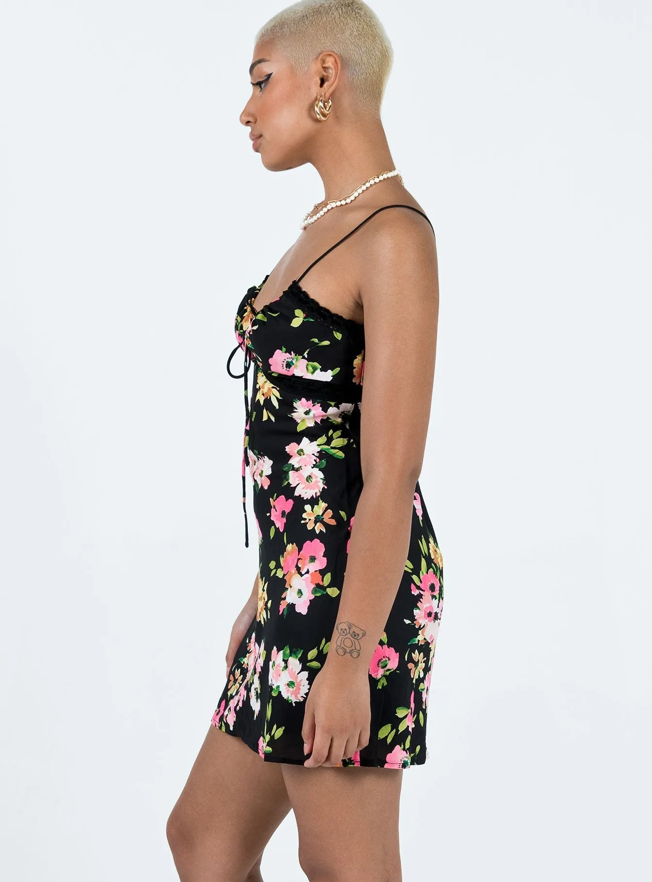 Emilee Mini Dress Black Floral Stage Soft