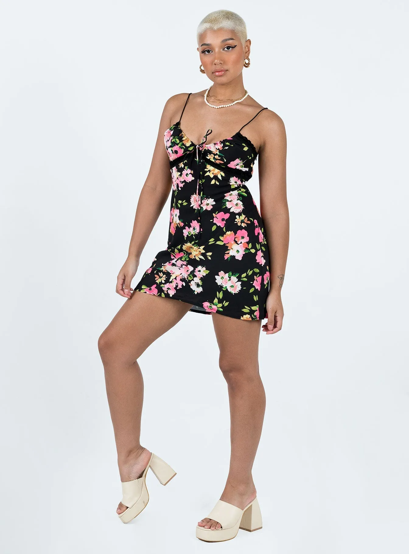 Emilee Mini Dress Black Floral Party Proof