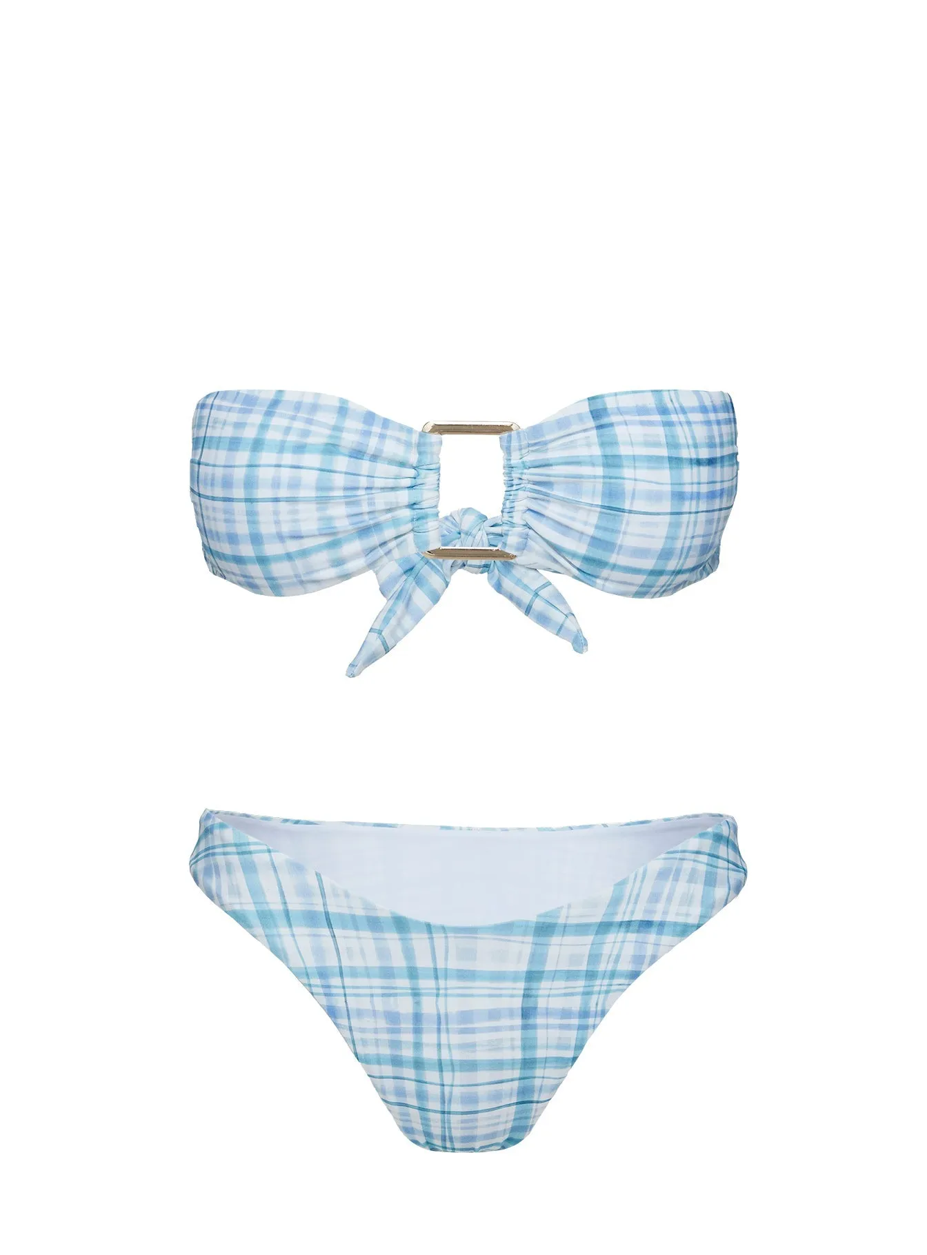 Lightweight Layering Racerback Support System Calbira Bandeau Bikini Top Blue Check