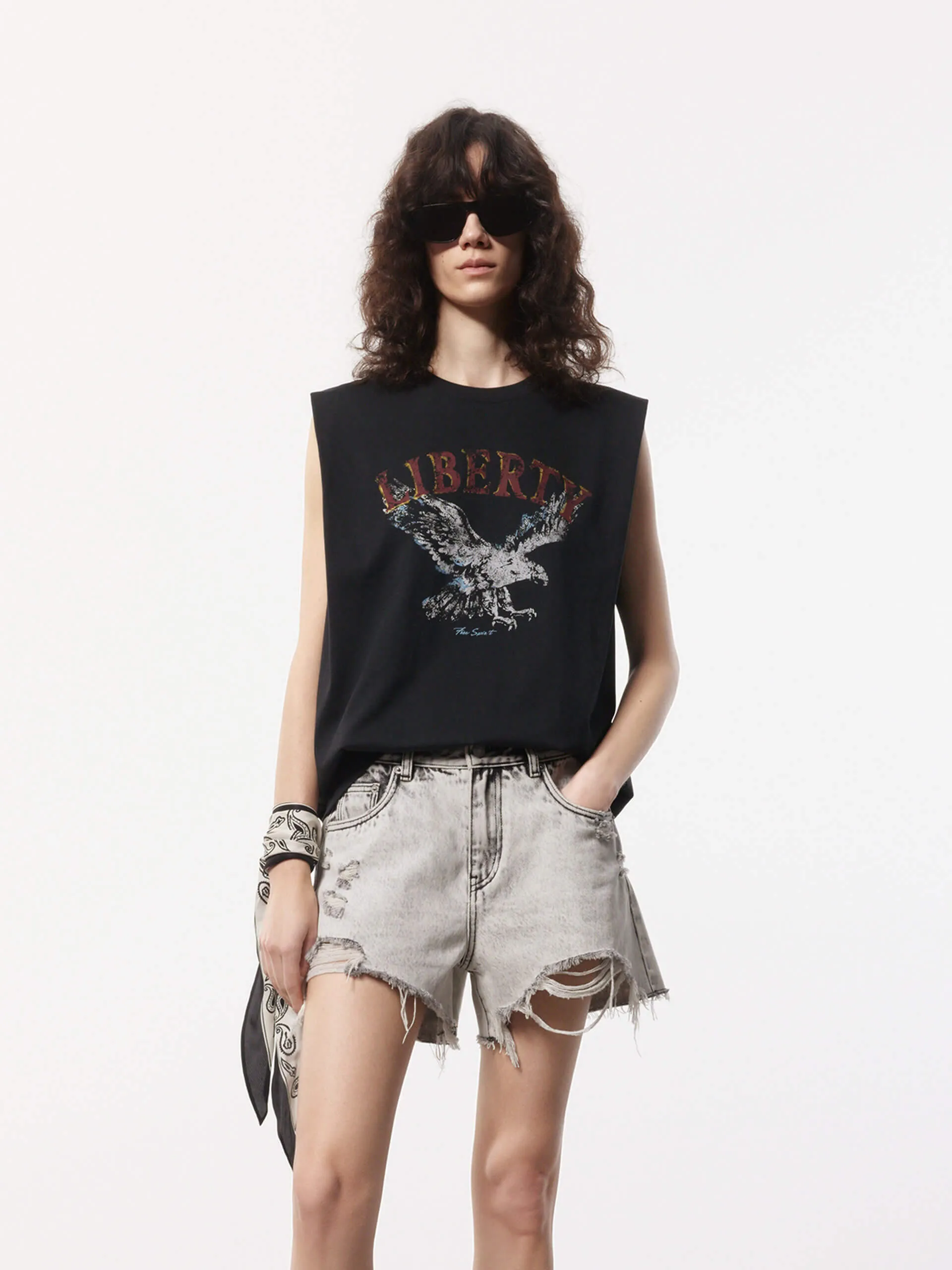 Printed Sleeveless T-shirt Daily Comfort Style Heavyweight Weave