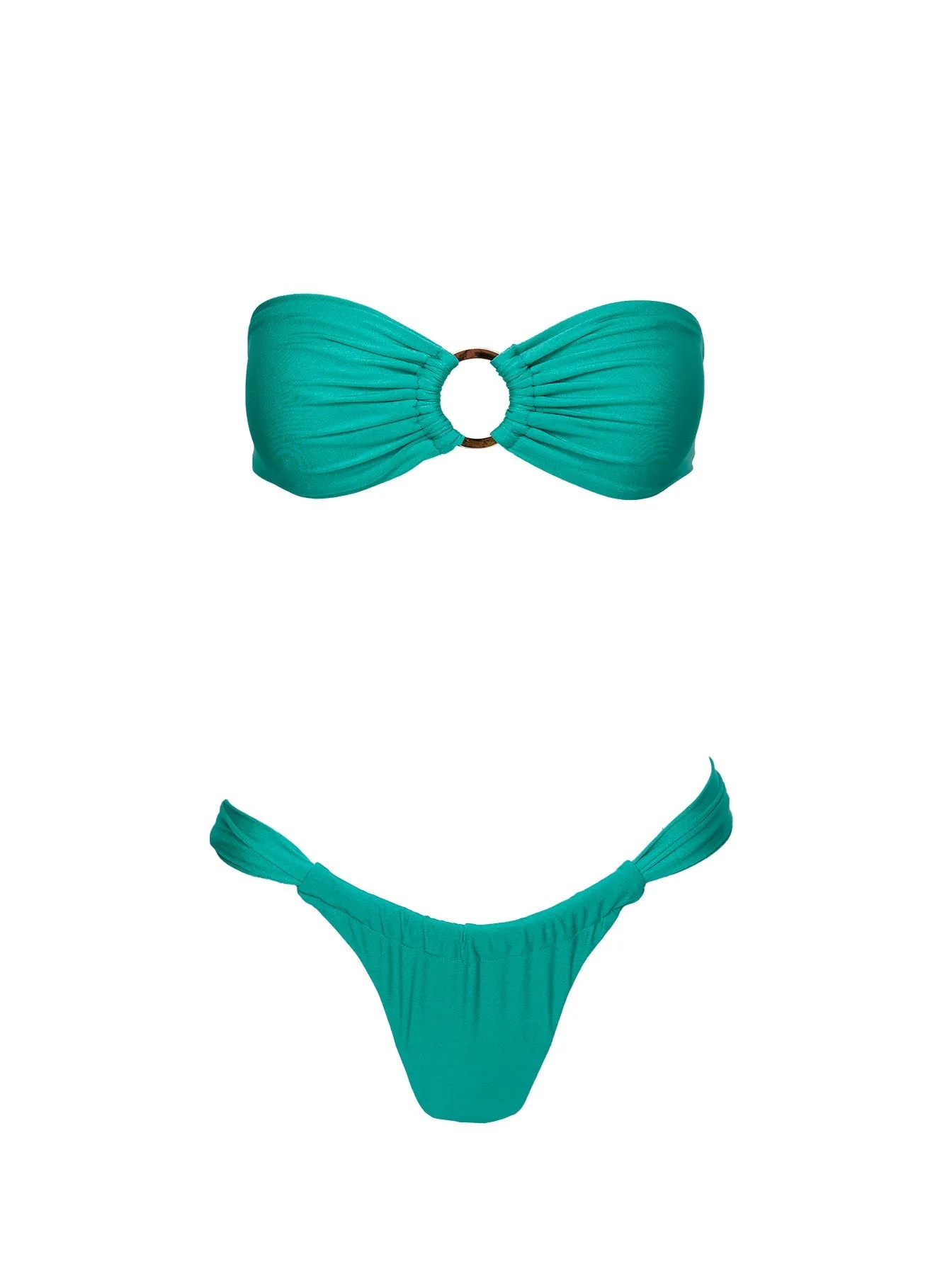 Lightweight Layering Flexible Underwire Support Janea Ruched Shine Bikini Bottoms Teal