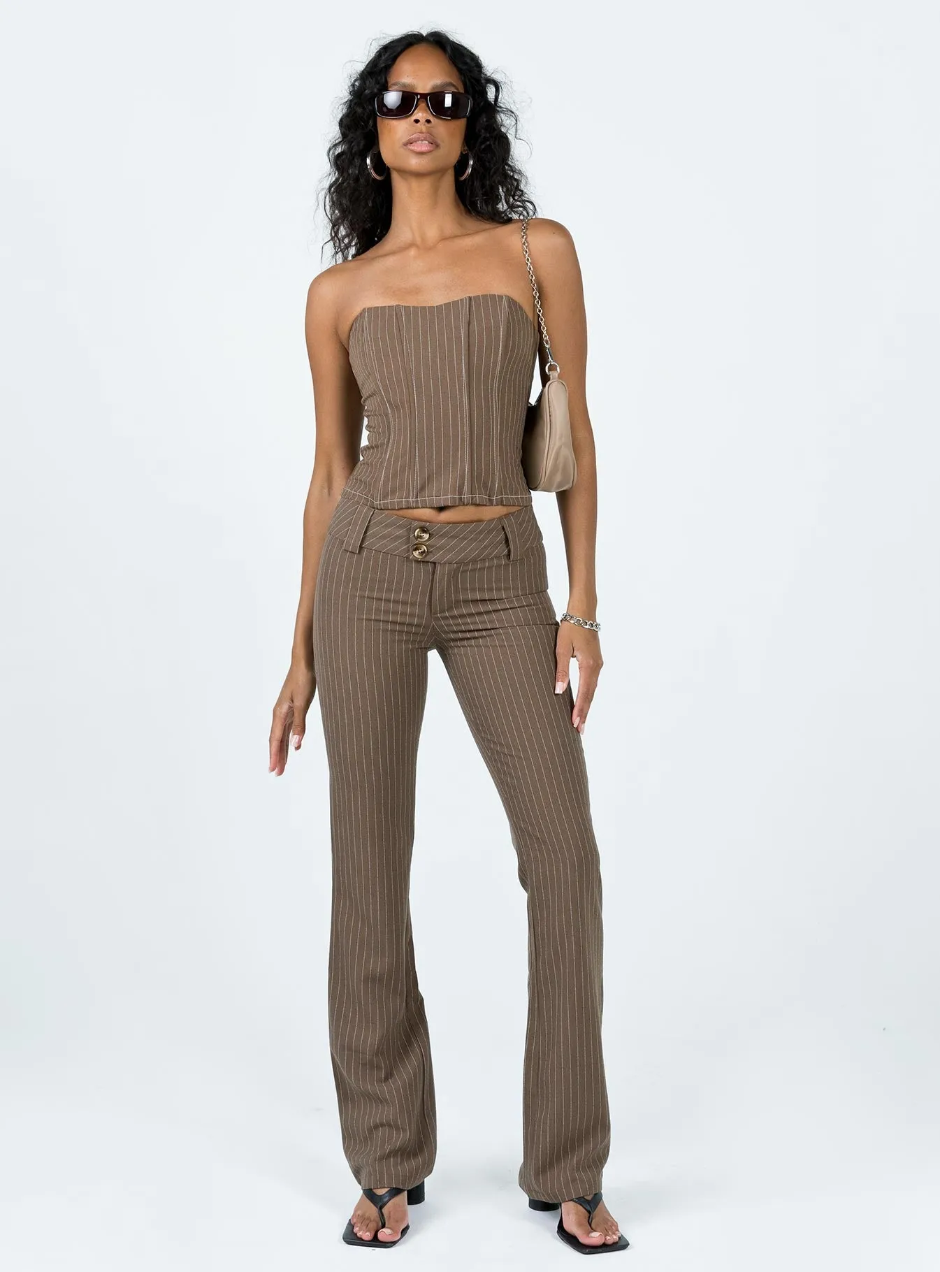 Relaxed Fit Shirt Kyana Corset Pinstripe Brown
